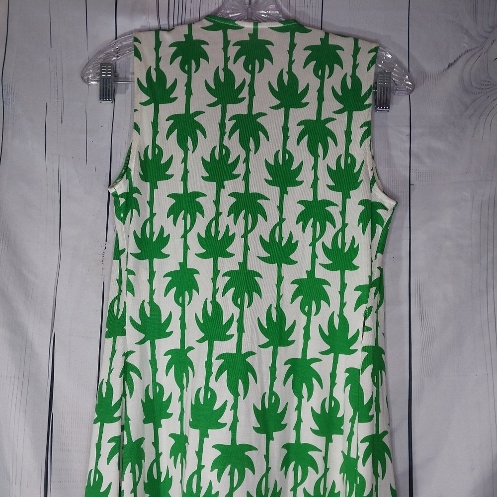 Diane Von Furstenberg Green Palm Sleeveless Yahzi Silk Jersey Wrap Dress - Picture 9 of 13